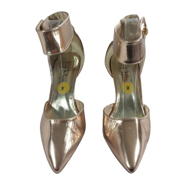 NICOLE MILLER! GOLD METALLIC VEGAN LEATHER WRAPPED ANKLE POINTY HEELS! SZ 8M - Picture 4 of 11